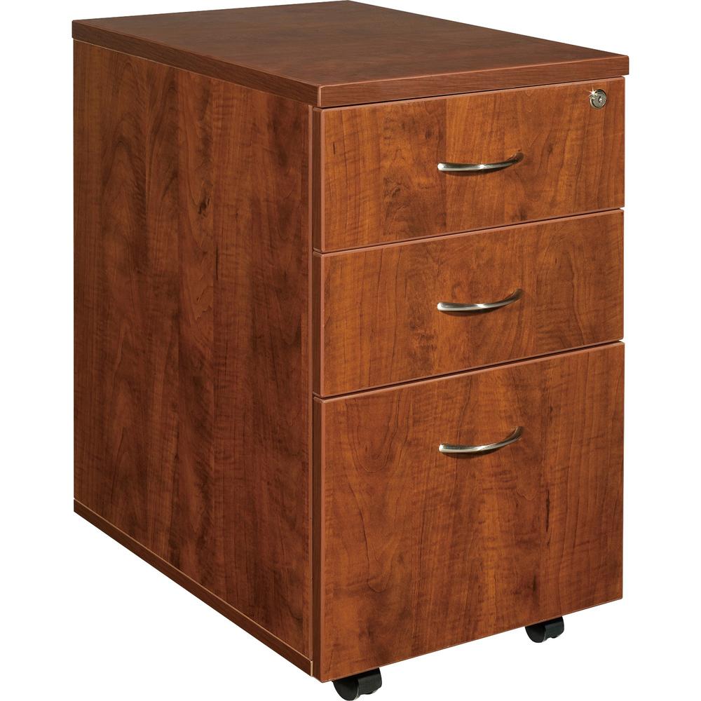Lorell Essentials Series Box/Box/File Mobile File Cabinet - 28.4" Height x 15.7" Width x 22" Depth x 1" Thickness - Total Drawer(s): 3 - Finish: Cherry, Laminate - Leveling Glide - 1 Each. Picture 1