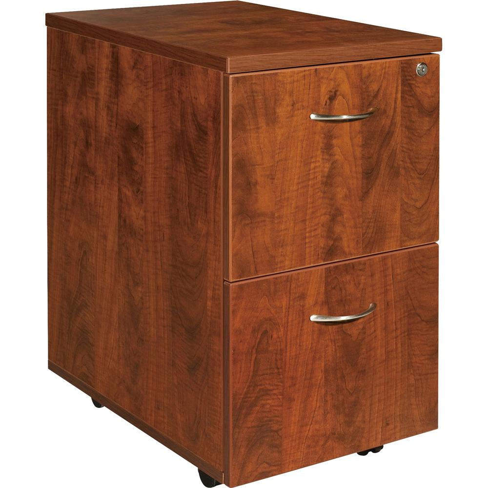 Lorell Essentials Series File/File Mobile File Cabinet - 15.8" x 22" x 28.4" - Finish: Cherry, Laminate - Leveling Glide. Picture 1