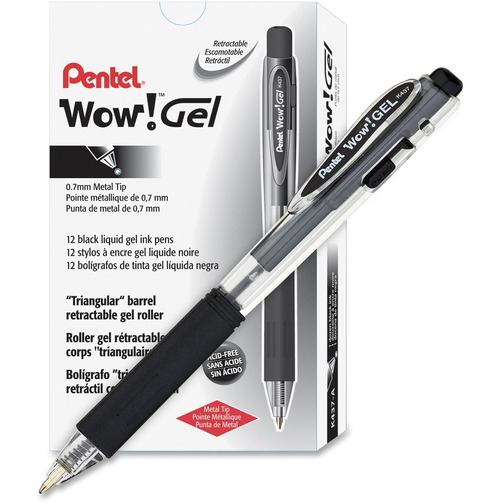 Pentel Wow! Gel Pens - Retractable - Black Ink - Gel-based - Clear Barrel - 1 Dozen. Picture 1