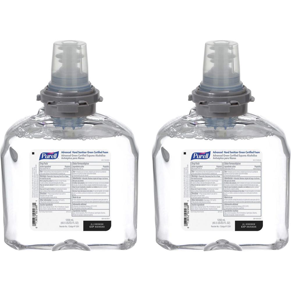 PURELL&reg; Hand Sanitizer Foam Refill - Fragrance-free Scent - 40.6 fl oz (1200 mL) - Hand - Clear - Dye-free, Fragrance-free - 2 / Carton. Picture 1