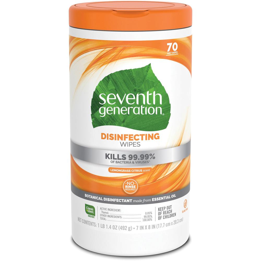 Seventh Generation Disinfecting Cleaner - Lemongrass Citrus Scent - 8" Length x 7" Width - 70 / Canister - 1 Each - Deodorize. Picture 1