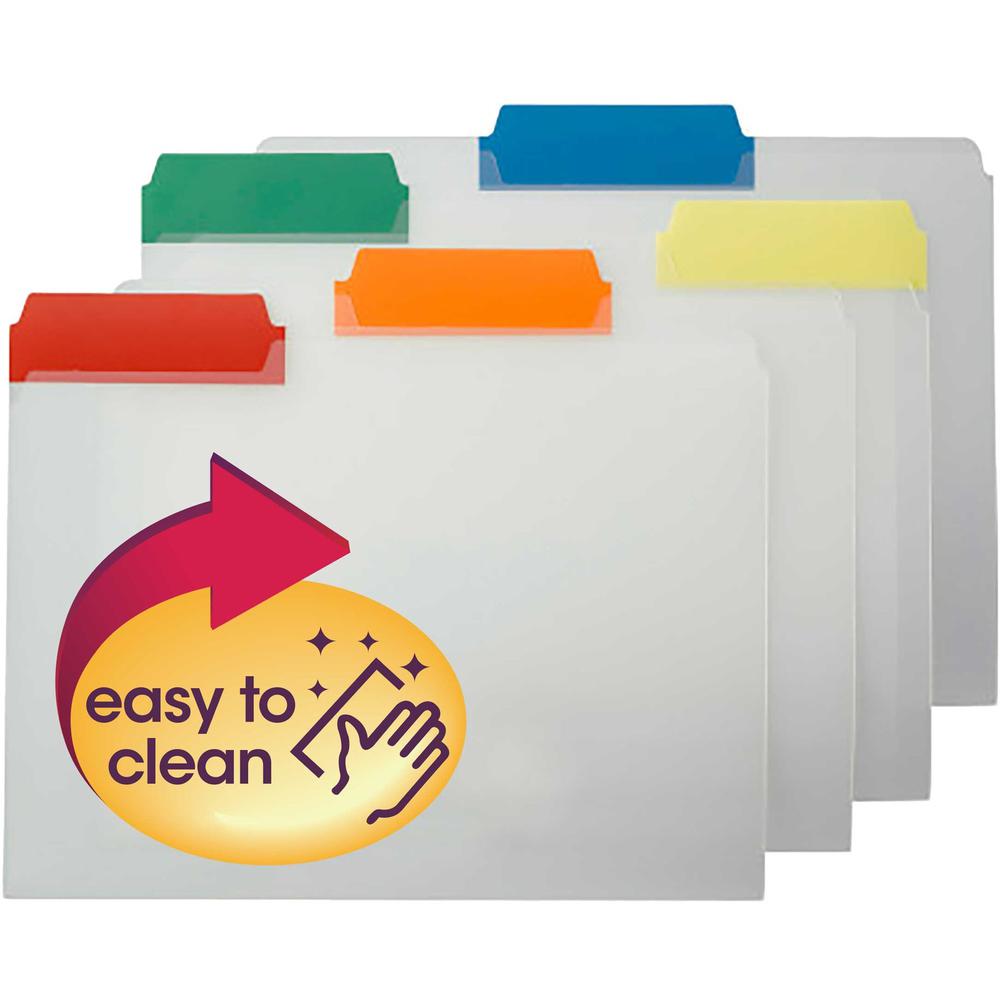 Smead 1/3 Tab Cut Letter Top Tab File Folder - 8 1/2" x 11" - Top Tab Location - Assorted Position Tab Position - Polypropylene - Blue, Red, Green, Yellow, Orange - 25 / Box. Picture 1