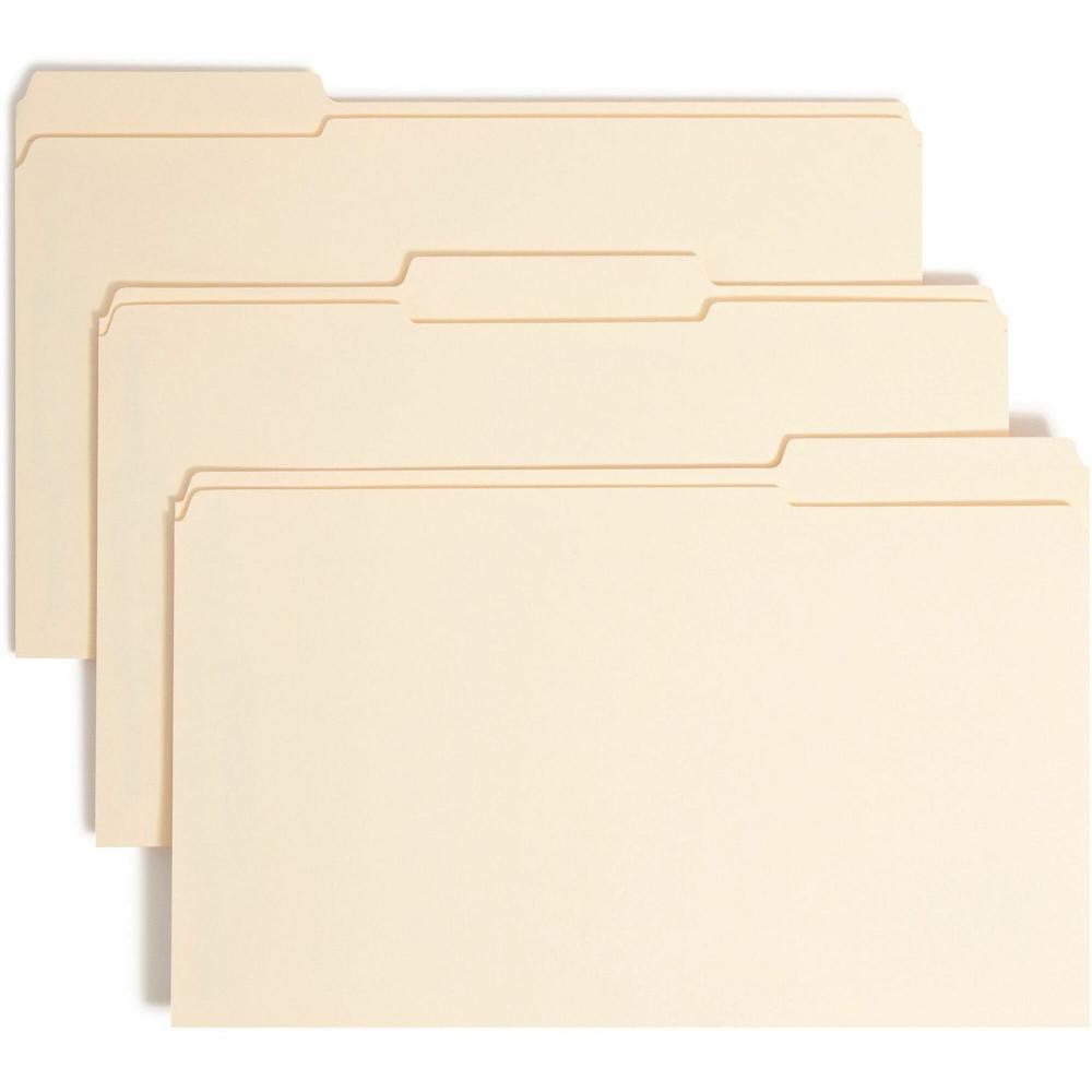 Smead 1/3 Tab Cut Legal Recycled Top Tab File Folder - 8 1/2" x 14" - 3/4" Expansion - 2 x 2S Fastener(s) - Top Tab Location - Right of Center Tab Position - Manila - Manila - 10% Recycled - 50 / Box. Picture 1