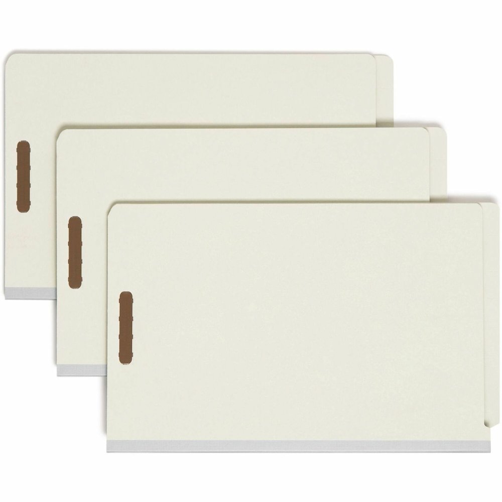 Smead Legal Yes Classification Folder - 8 1/2" x 14" - 2" Expansion - 6 x 2K Fastener - End Tab Location - 2 Divider - 25 pt. - Pressboard - Gray, Green - Tear Resistant - 100% Recycled - 10 / Box. Picture 1