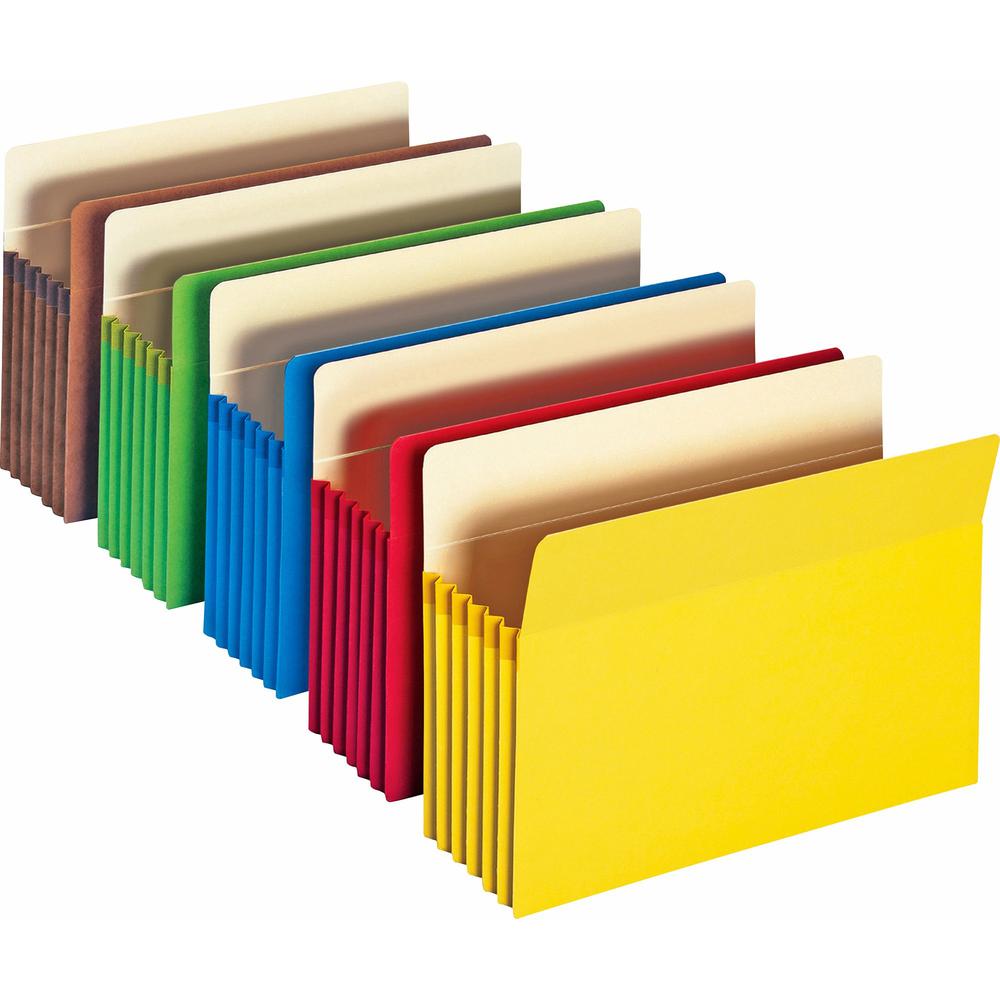 Smead Straight Tab Cut Letter Recycled File Pocket - 8 1/2" x 11" - 5 1/4" Expansion - Redrope - Blue, Green, Red, Yellow, Redrope - 10% Recycled - 5 / Pack. Picture 1