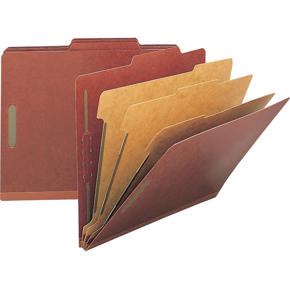 Nature Saver 2/5 Tab Cut Letter Yes Classification Folder - 8 1/2" x 11" - 8 Fastener - 2" for Folder, 1" for Divider - 3 Divider - 25 pt. - Pressboard - Red - Tyvek Gusset - 100% Recycled - 10 / Box. Picture 1