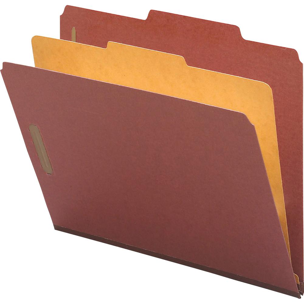 Nature Saver 2/5 Tab Cut Legal Yes Classification Folder - 8 1/2" x 14" - 4 Fastener - 2" for Folder, 1" for Divider - 1 Divider - 25 pt. - Pressboard - Red - Tyvek Gusset - 100% Recycled - 10 / Box. Picture 1