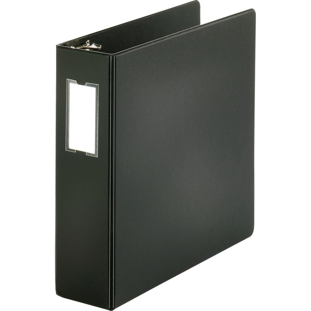Business Source Basic Round Ring Binder w/Label Holder - 3" Binder Capacity - Letter - 8 1/2" x 11" Sheet Size - 3 Ring - Fastener: Round Ring - Vinyl - Black - No - Open and Closed Triggers, Label Ho. Picture 1