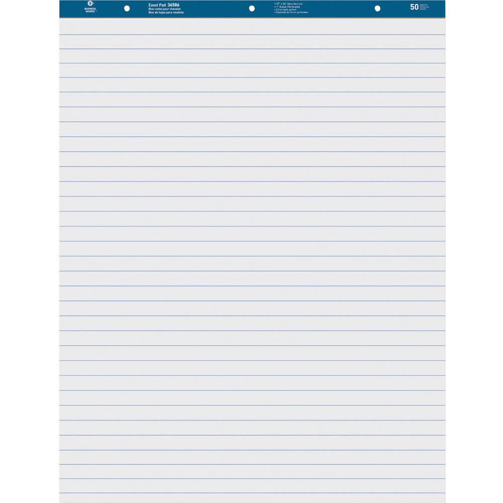 Business Source Standard Ruled Easel Pad - 50 Sheets - 15 lb Basis Weight - 27" x 34" Sheet Size - White Paper - Perforated - 2 / Carton. Picture 1