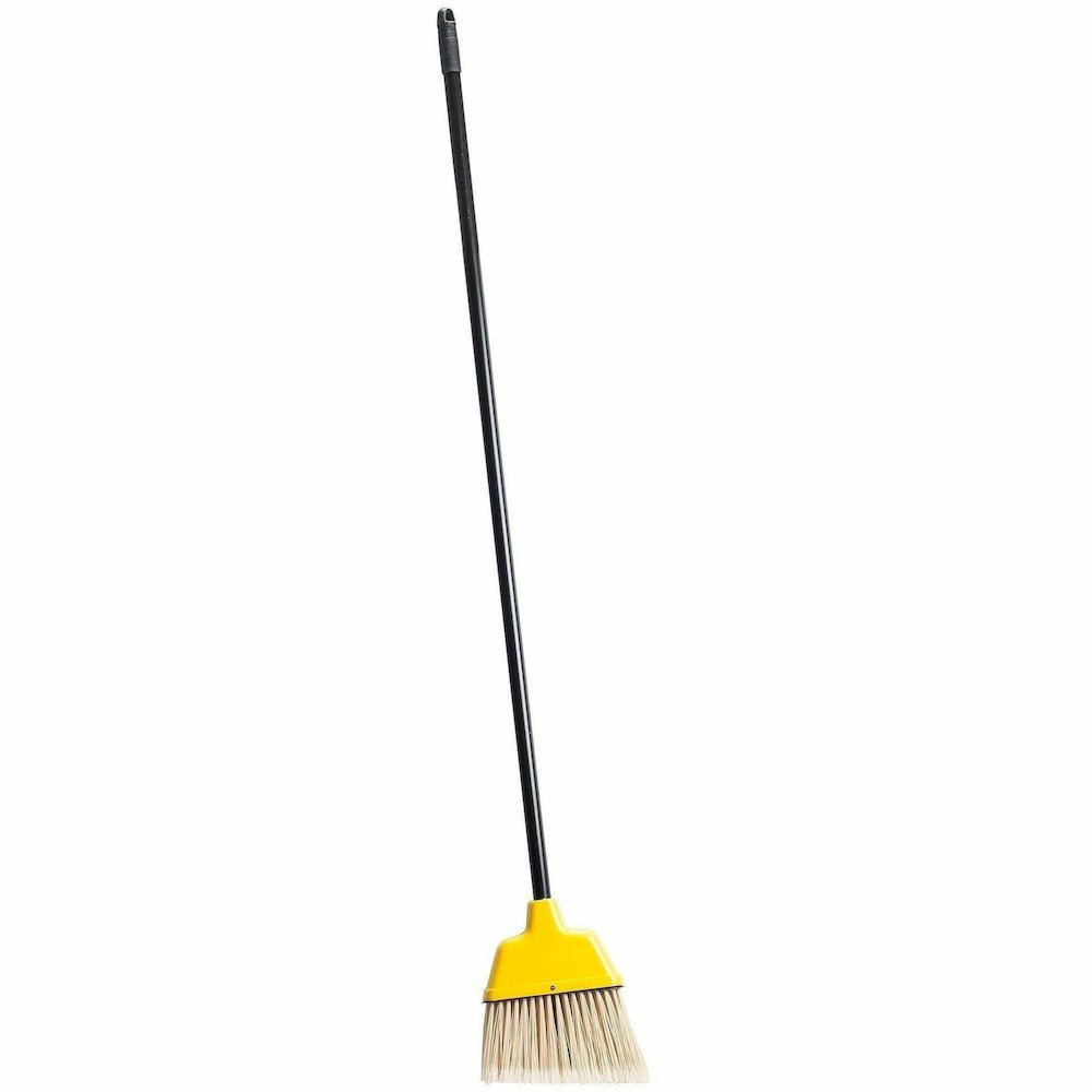 Genuine Joe Angle Broom - Polyvinyl Chloride (PVC) Bristle - 47" Handle Length - 54.5" Overall Length - Plastic Handle - Yellow - 1 Each. Picture 1