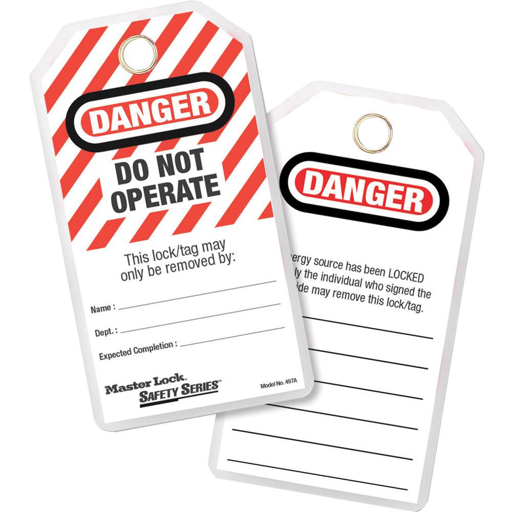 Master Lock Heavy-duty English Tags - 5.75" Length x 3" Width - Rectangular - 12 / Pack - Red. Picture 1