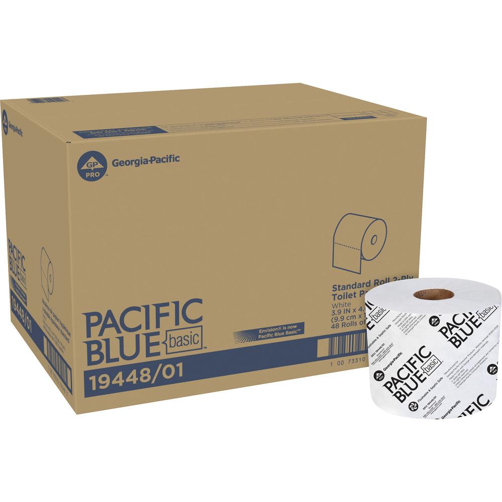 Pacific Blue Basic Standard Roll Toilet Paper - 3.95" x 4.05" - 1000 Sheets/Roll - White - 48 / Carton. Picture 1