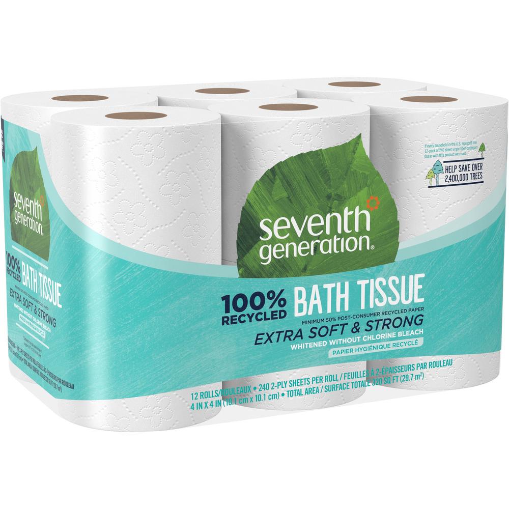 Seventh Generation 100% Recycled Bathroom Tissue - 2 Ply - 4" x 4" - 240 Sheets/Roll - White - Paper - 12 / Pack. Picture 1