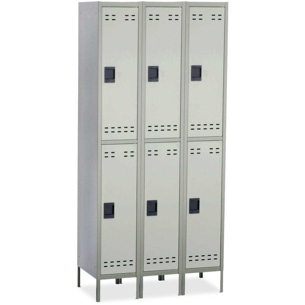 Safco Double-Tier Two-tone 3 Column Locker with Legs - 36" Width x 18" Depth x 78" Height - 3 x Shelf(ves) - Recessed Locking Handle - Gray - Steel - No. Picture 1