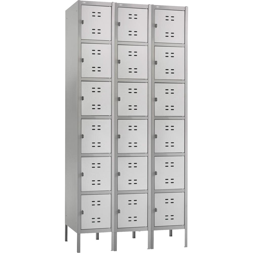 Safco Six-Tier Two-tone 3 Column Locker with Legs - 36" Width x 18" Depth x 78" Height - 3 x Shelf(ves) - Recessed Locking Handle - Gray - Steel. Picture 1