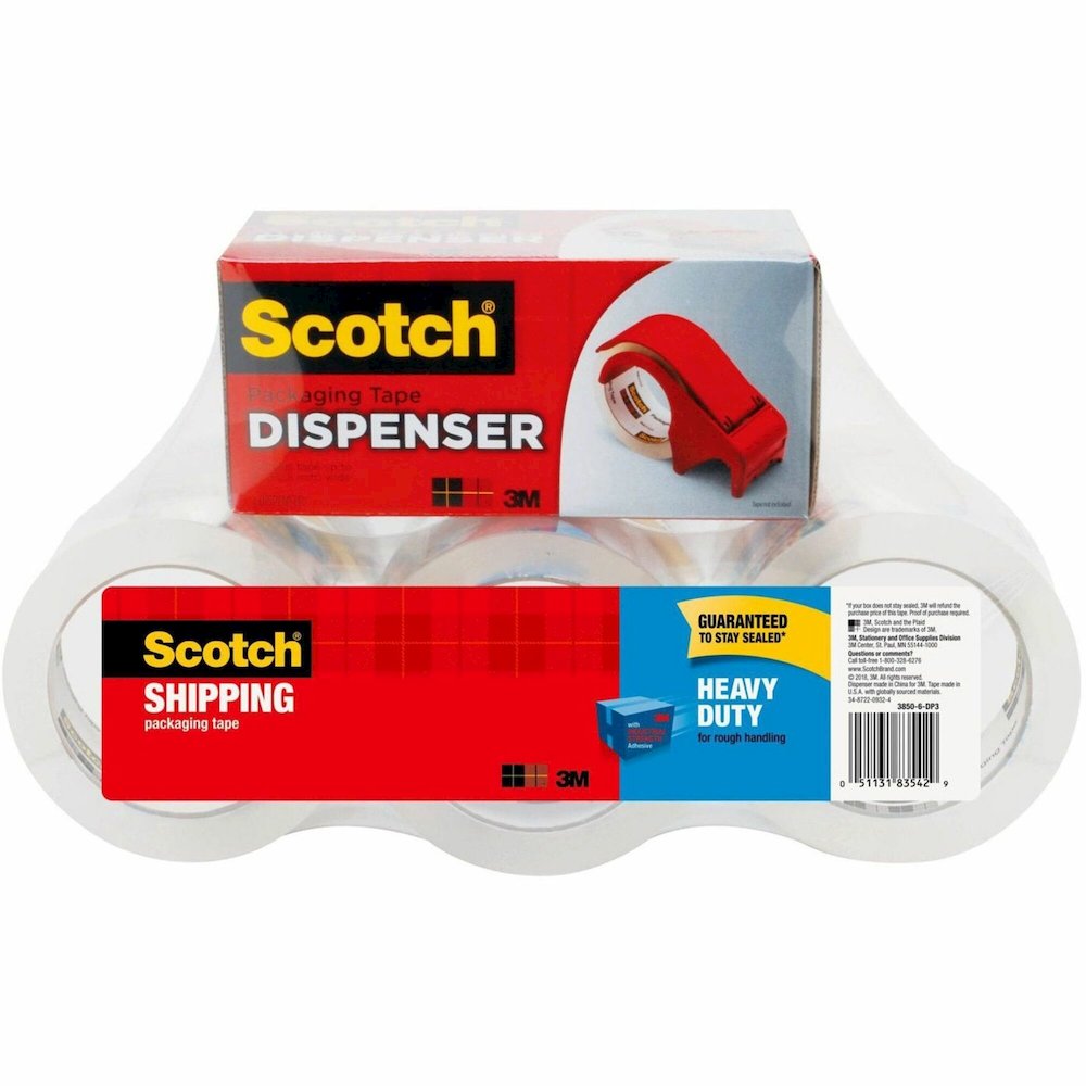 Scotch Heavy-Duty Shipping/Packaging Tape - 54.60 yd Length x 1.88" Width x 3.1 mil Thickness - 3" Core - Clear - Synthetic Rubber Resin - Rubber Resin Backing - Dispenser Included - Breakage Resistan. Picture 1