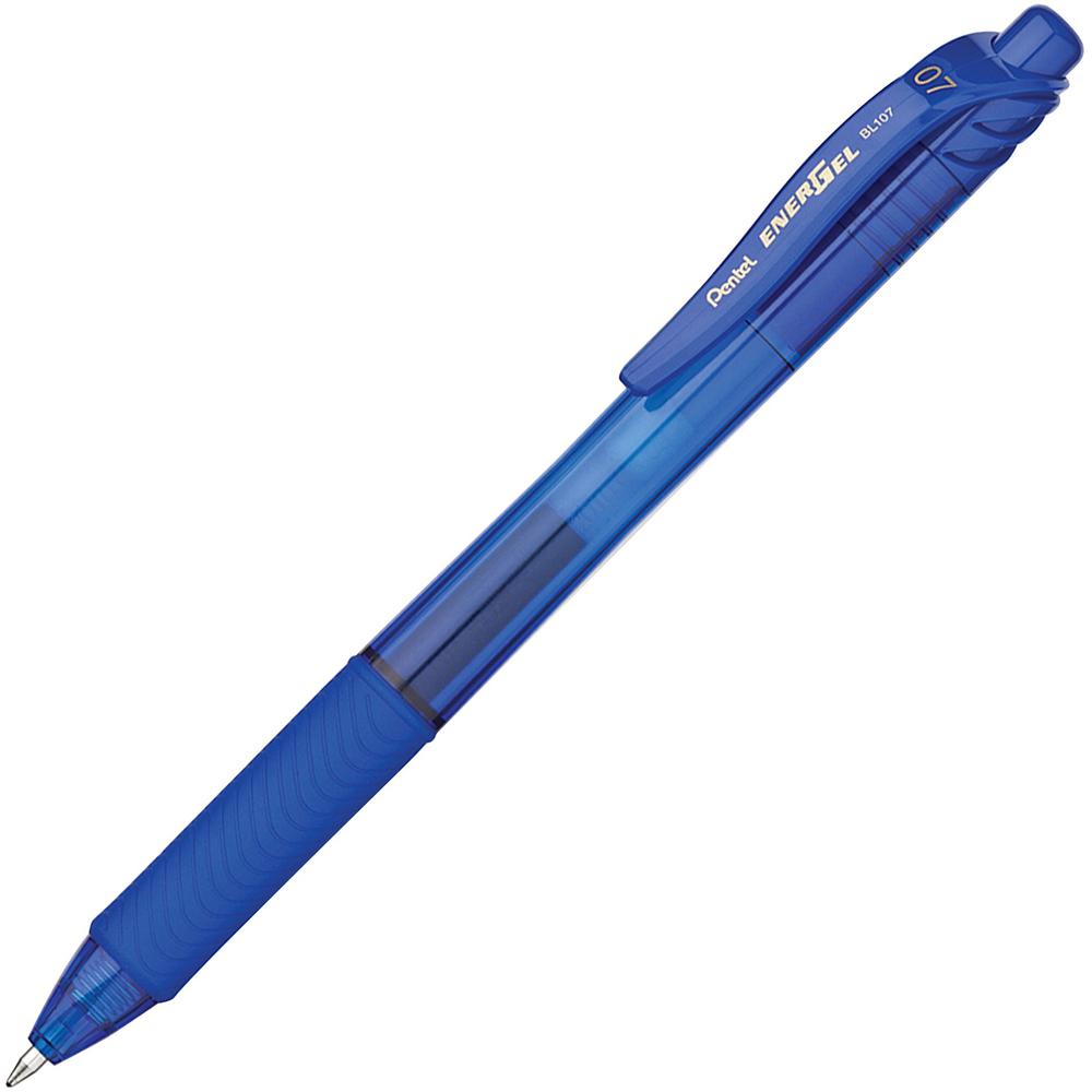 EnerGel EnerGel-X Retractable Gel Pens - Medium Pen Point - 0.7 mm Pen Point Size - Refillable - Retractable - Blue Gel-based Ink - Blue Barrel - Metal Tip - 12 / Box. Picture 1