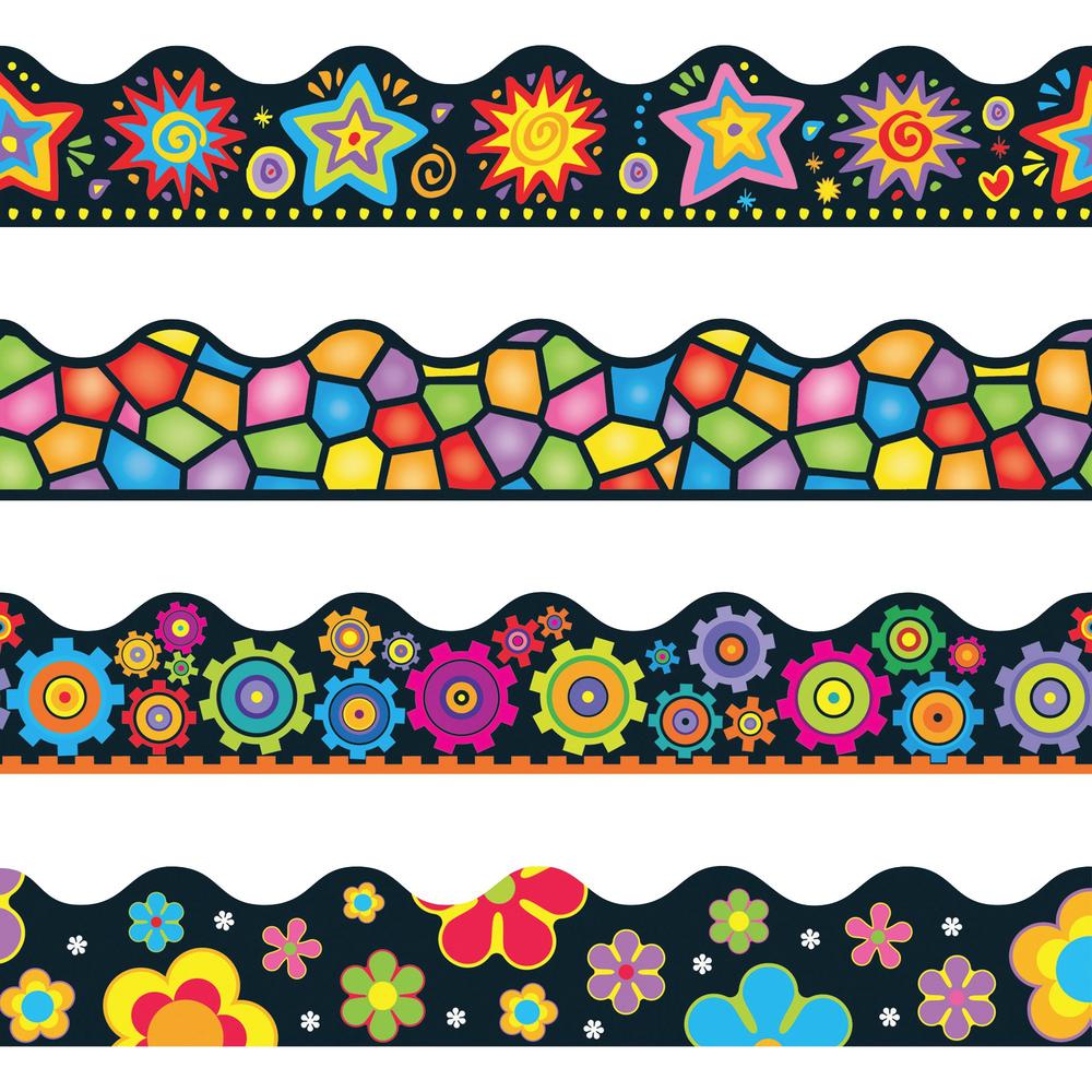 Trend Bulletin Board Trimmer Variety Pack - Brights on Black Shape - Reusable, Durable, Precut - 2.25" Width x 1872" Length - Assorted - 12 / Set. Picture 1
