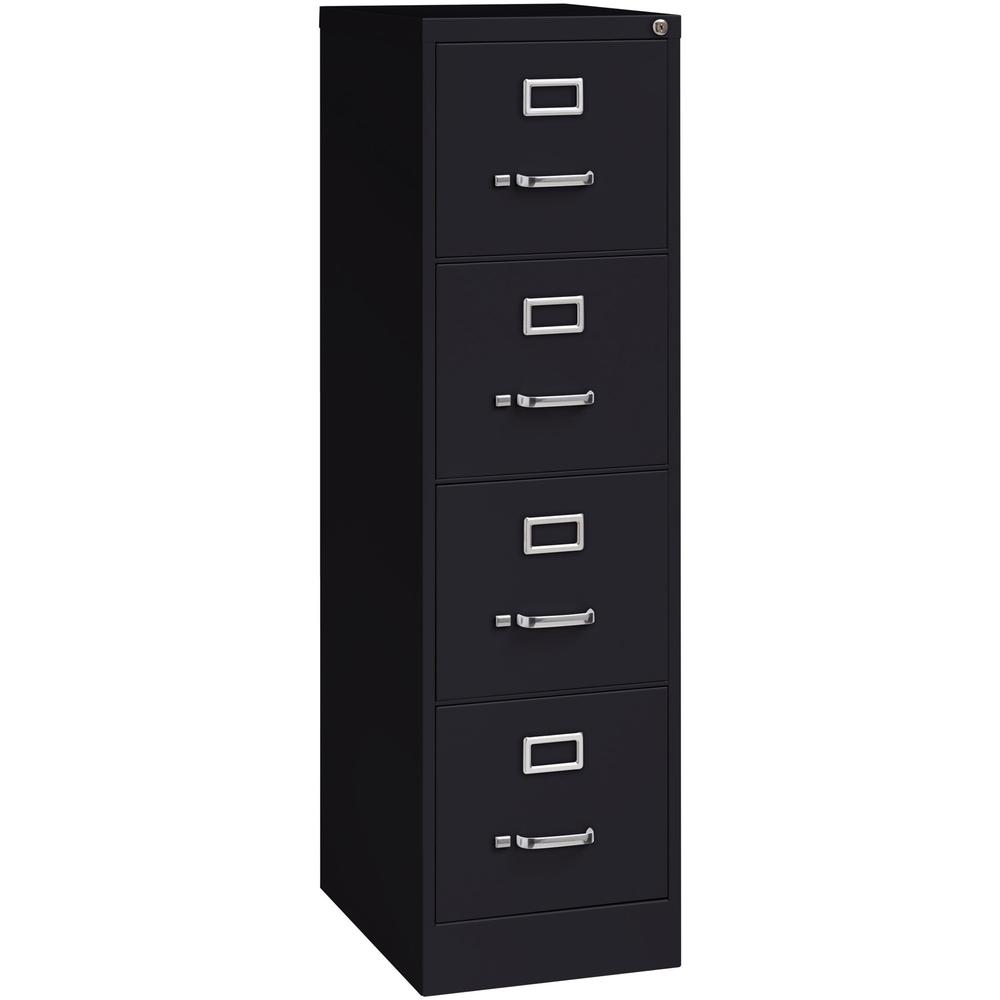 Lorell Fortress Series 22" Commercial-Grade Vertical File Cabinet - 15" Width x 22" Depth x 52" Height - 4 x Drawer(s) for File - Letter - Lockable, Ball-bearing Suspension - Black - Steel - Recycled. Picture 1