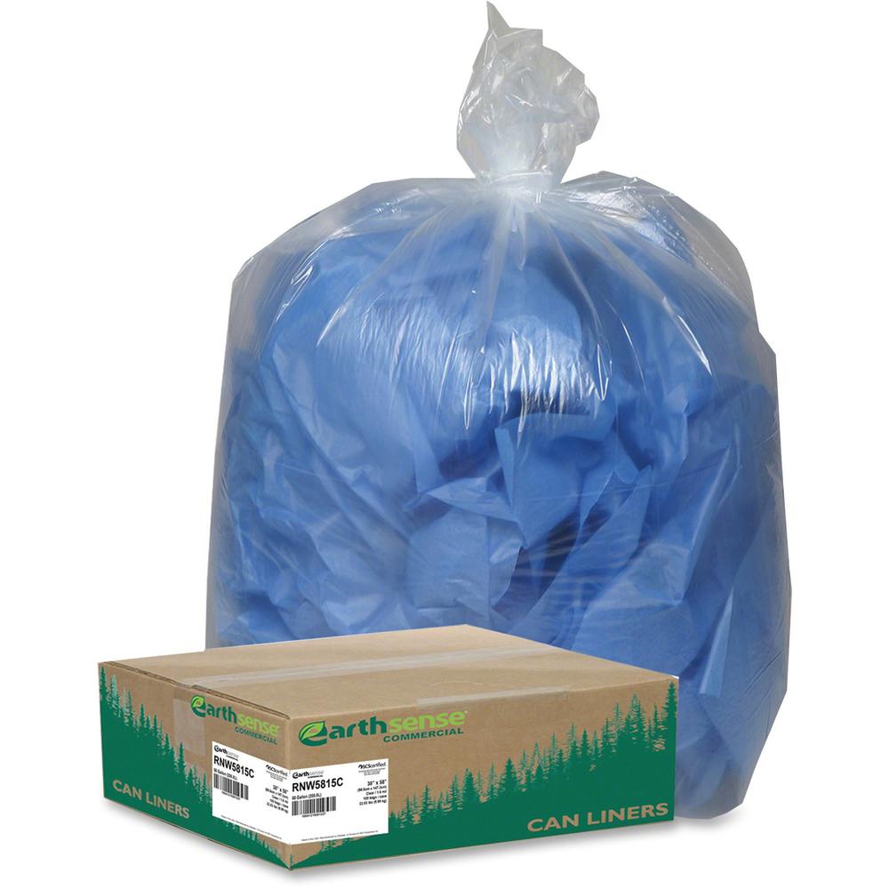 Berry Coreless Heavy-duty Can Liners - Extra Large Size - 60 gal Capacity - 58" Length x 38" Width x 1.50 mil (38 Micron) Thickness - Clear - Can - Recycled - 100 / Carton. Picture 1