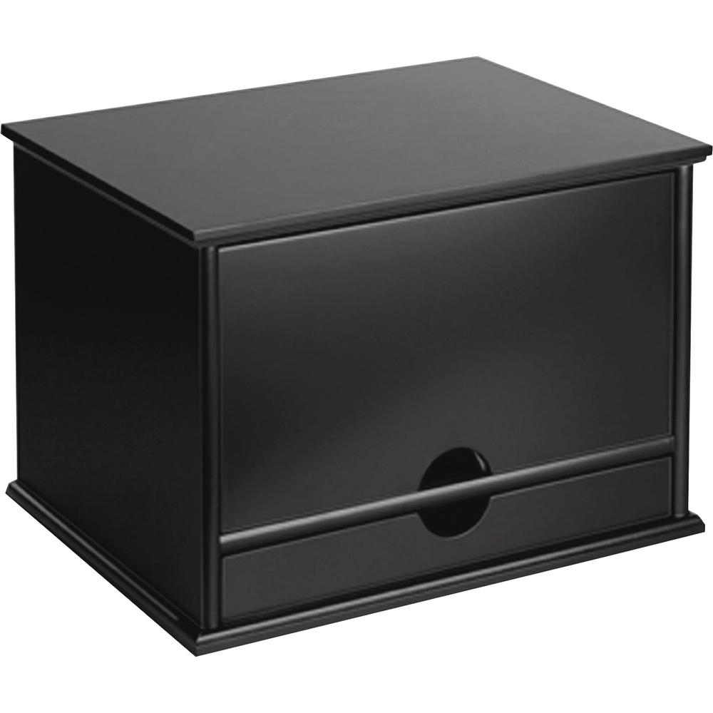 Victor 4720-5 Midnight Black Desktop Organizer - 4 Compartment(s) - 1 Drawer(s) - 14" Height x 10.8" Width x 9.8" Depth - Desktop - Black - Wood, Rubber, Faux Leather - 1Each. Picture 1