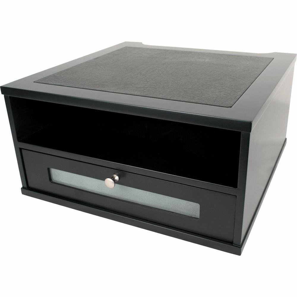 Victor 1175-5 Midnight Black Monitor Riser - Flat Panel Display Type Supported - 1 x Shelf(ves)13.4" Width x 13.4" Depth - Desktop - Matte Black - Faux Leather, Wood, Glass, Metal - Black. Picture 1