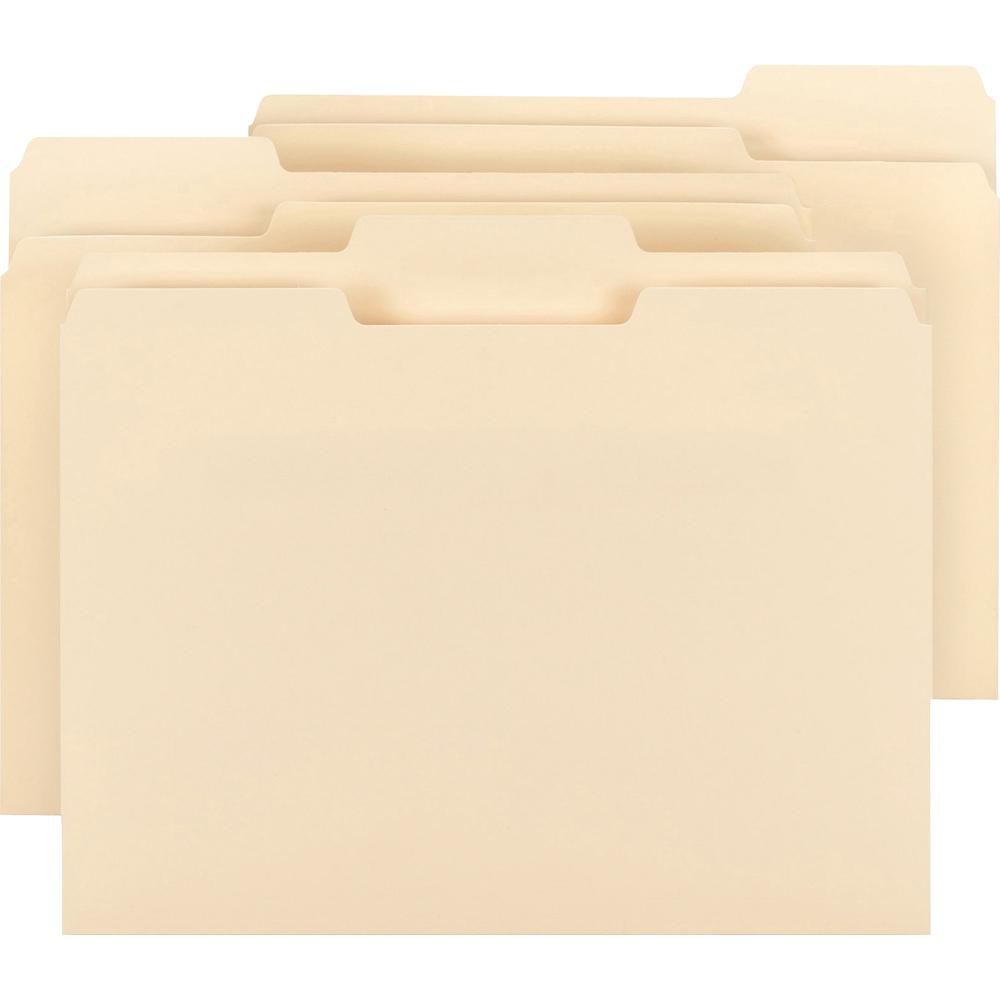 Business Source 1/3 Tab Cut Letter Recycled Top Tab File Folder - 8 1/2" x 11" - 3/4" Expansion - Top Tab Location - Assorted Tab Position - 9.5 pt. - 1 Plys - Manila - 10% Recycled - 150 / Box. Picture 1