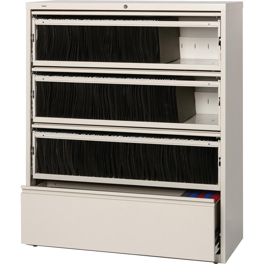 Lorell Fortress Lateral File with Roll-Out Shelf - 42" x 18.6" x 52.5" - 4 x Drawer(s) for File - Legal, A4, Letter - Heavy Duty, Recessed Handle, Ball-bearing Suspension, Leveling Glide, Interlocking. Picture 1