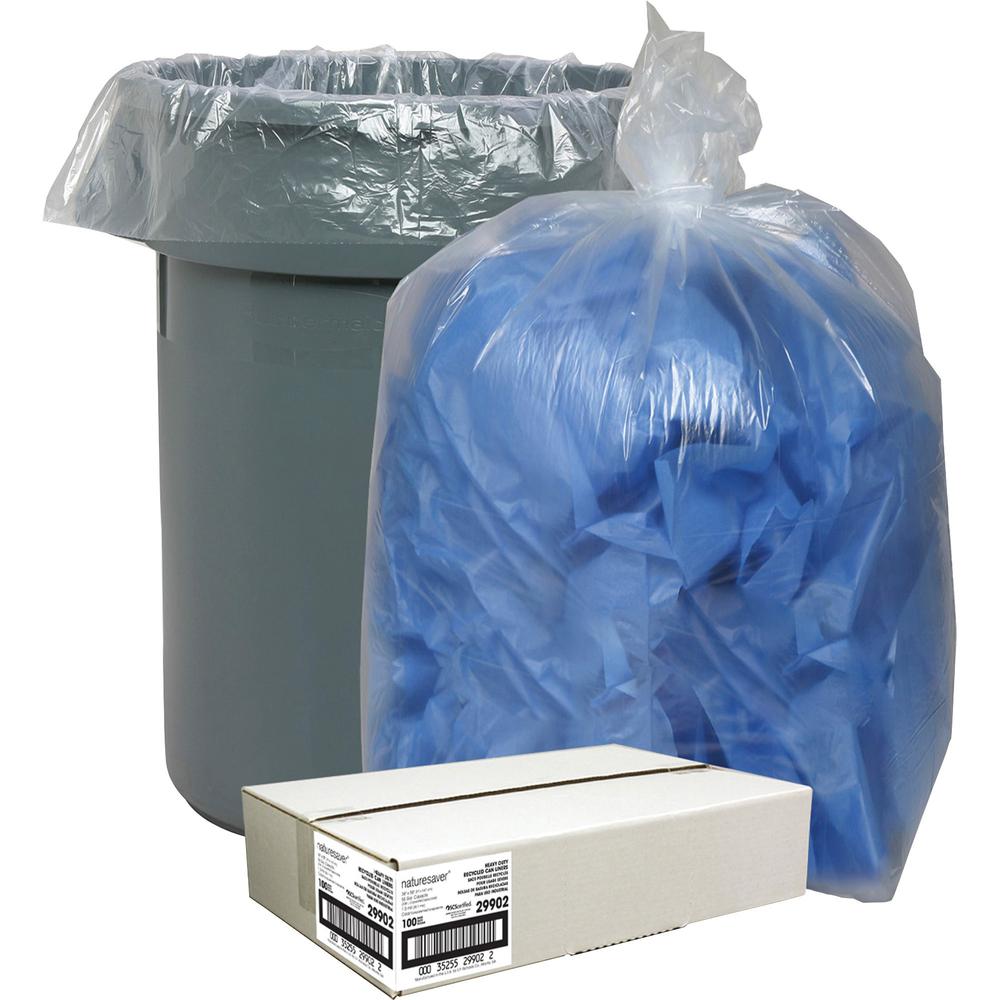 Nature Saver Recycled Trash Can Liners - Extra Large Size - 60 gal Capacity - 58" Length x 38" Width x 1.50 mil (38 Micron) Thickness - Low Density - Clear - Pilferage Control - Recycled - 100 / Carto. Picture 1