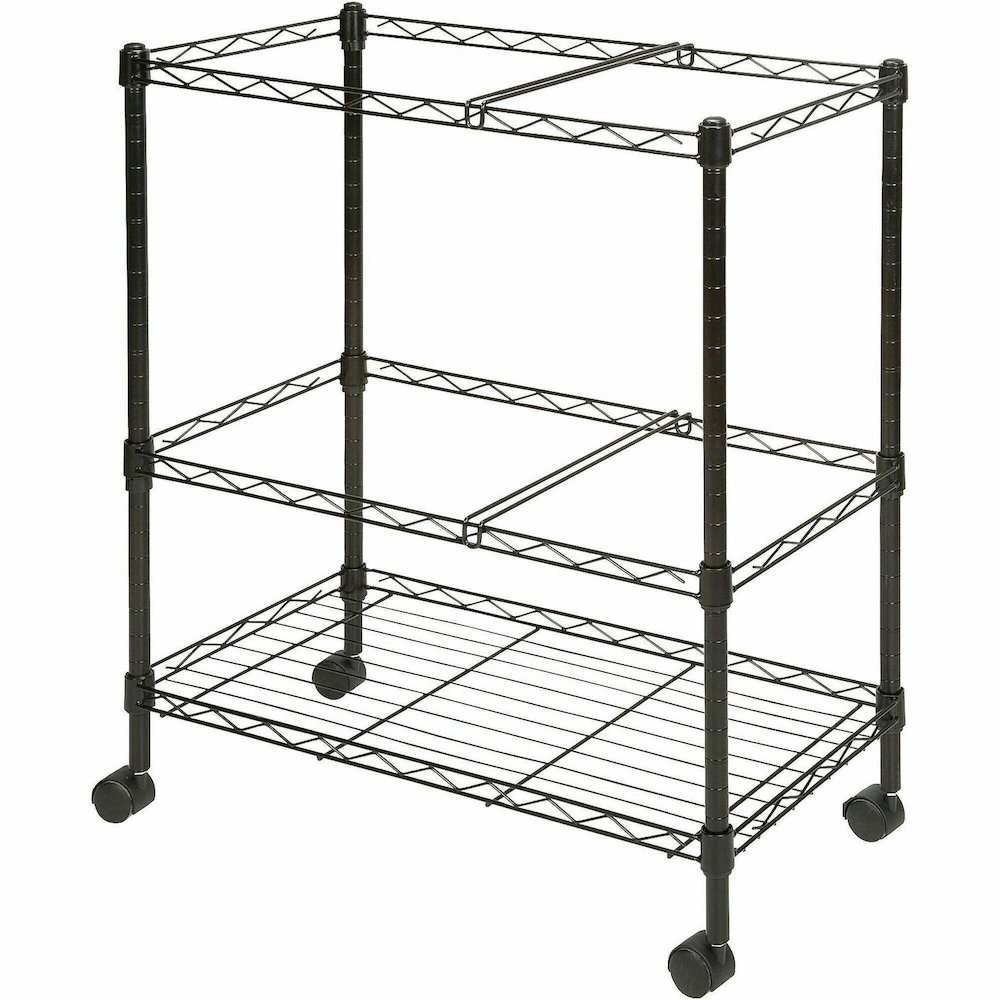 Lorell 2-Tier Wire Mobile File Cart - 4 Casters - Steel - 26" Width x 12.50" Depth x 30" Height - Black - 1 Each. Picture 1