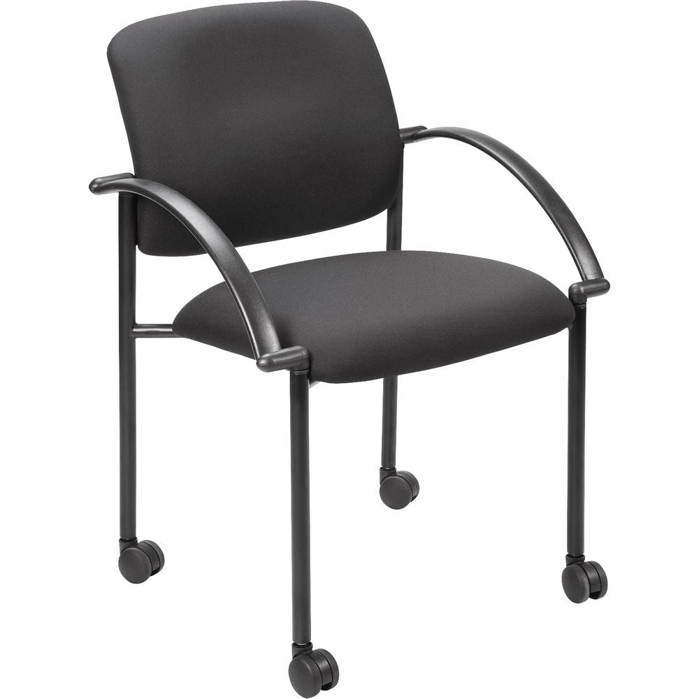 Lorell Upholstered Guest Chair with Arms - Black Seat Color - Black Frame Color - Steel Frame Material - Four-legged Base - Black - Armrest - 2 / Carton. Picture 1