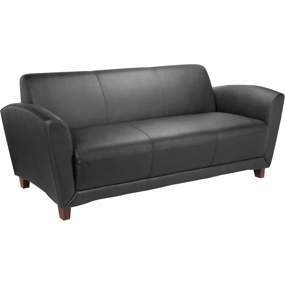 Lorell Accession Reception Sofa - 75" x 34.5" x 31.3" Overall Dimension - Leather Black Seat - Leather Black Back - 1 Each. Picture 1