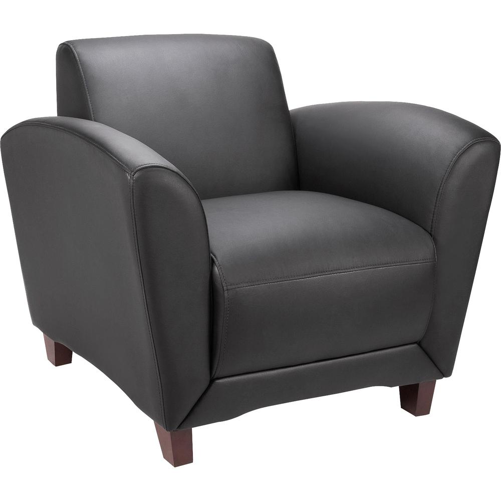 Lorell Accession Club Chair - Black Leather Seat - Black Leather Back - Four-legged Base - 1 Each. Picture 1