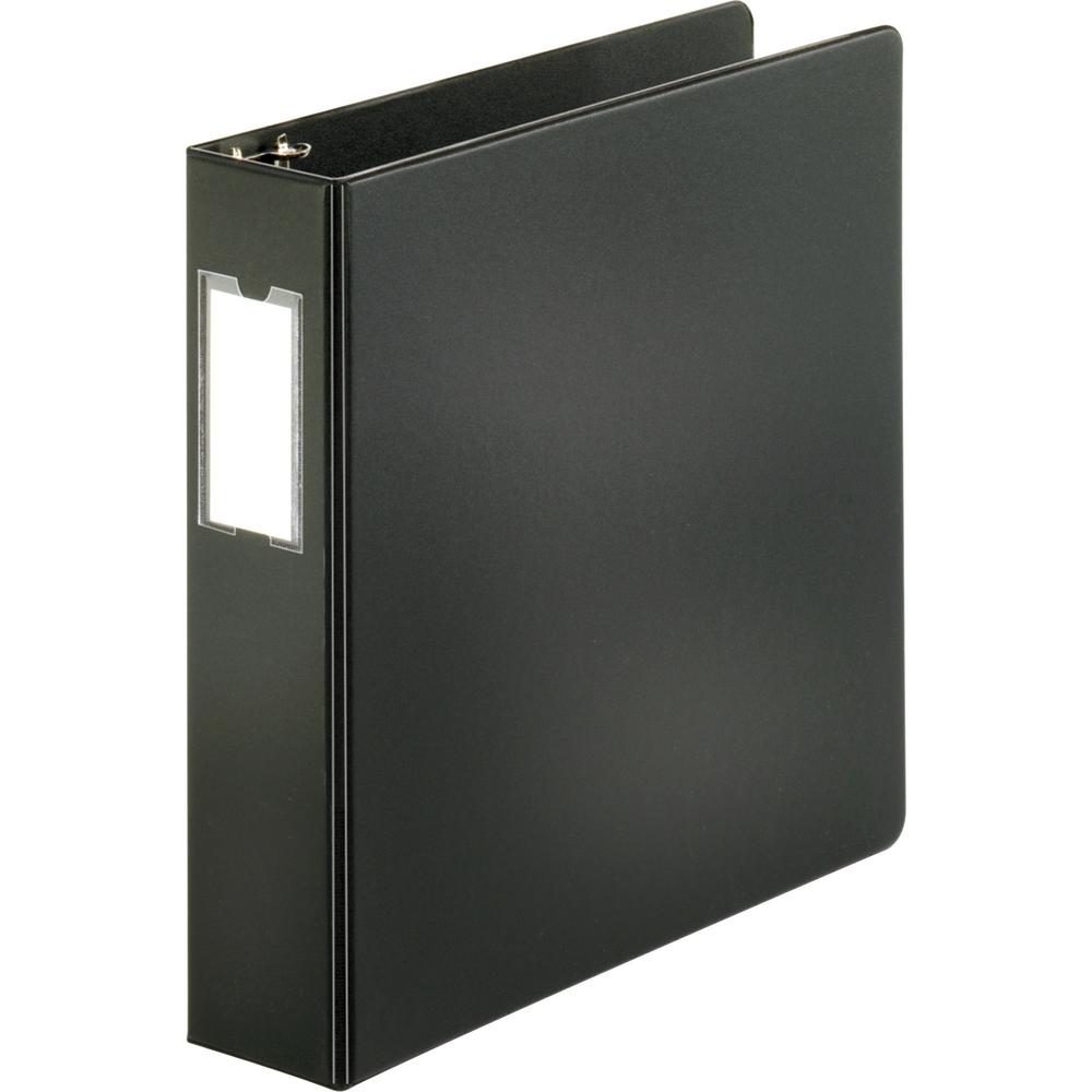 Business Source Slanted D-ring Binders - 2" Binder Capacity - 3 Ring - Fastener: D-Ring - Pocket: 2, Internal - Chipboard, Polypropylene - Black - PVC-free, Non-stick, Spine Label, Gap-free Ring, Non-. Picture 1