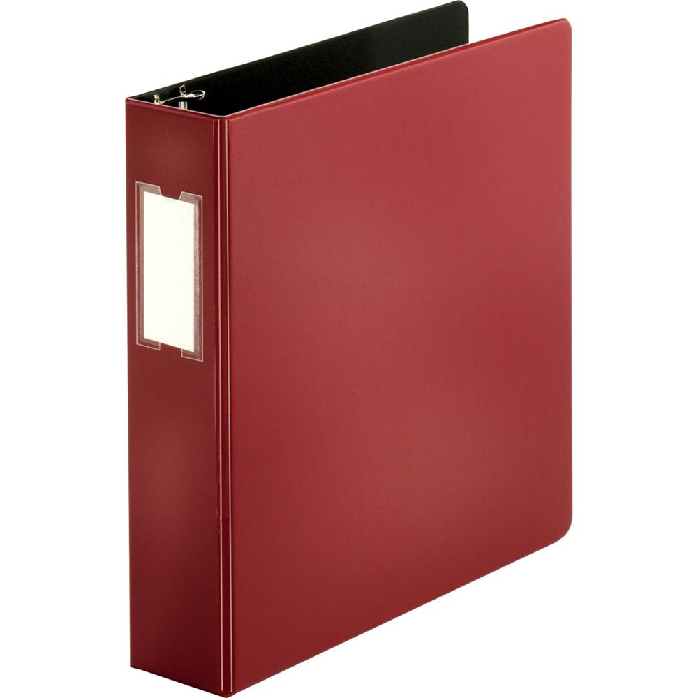 Business Source Slanted D-ring Binders - 2" Binder Capacity - 3 Ring - Fastener: D-Ring - Pocket: 2, Internal - Chipboard, Polypropylene - Burgundy - No - PVC-free, Non-stick, Spine Label, Gap-free Ri. Picture 1