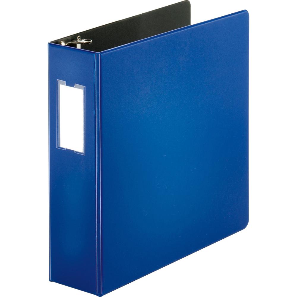 Business Source Slanted D-ring Binders - 3" Binder Capacity - 3 Ring - Fastener: D-Ring - Pocket: 2, Internal - Chipboard, Polypropylene - Blue - No - PVC-free, Non-stick, Spine Label, Gap-free Ring, . Picture 1