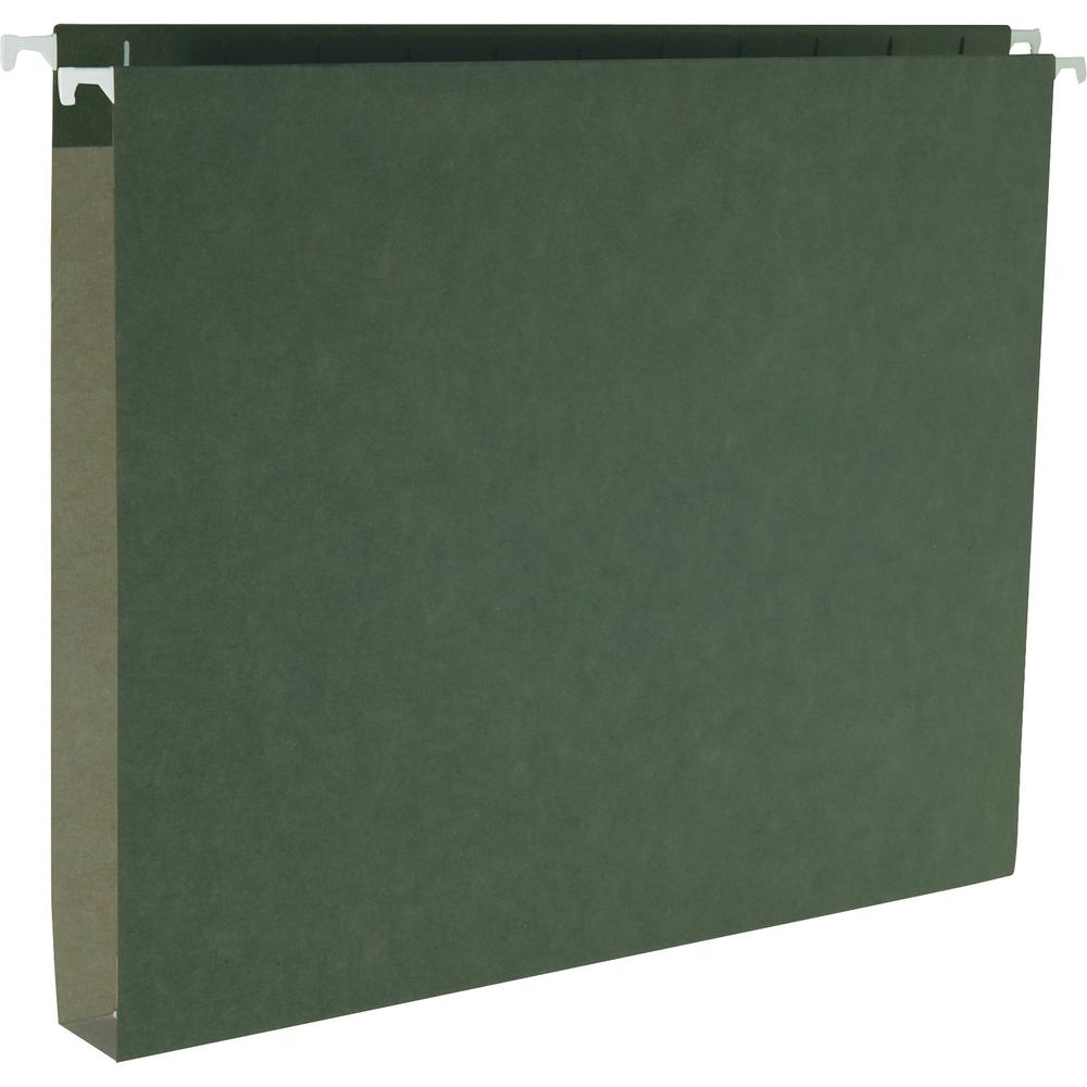 Business Source 1/5 Tab Cut Letter Recycled Hanging Folder - 8 1/2" x 11" - Capacity1" Expansion - Standard Green - 10% Recycled - 25 / Box. Picture 1