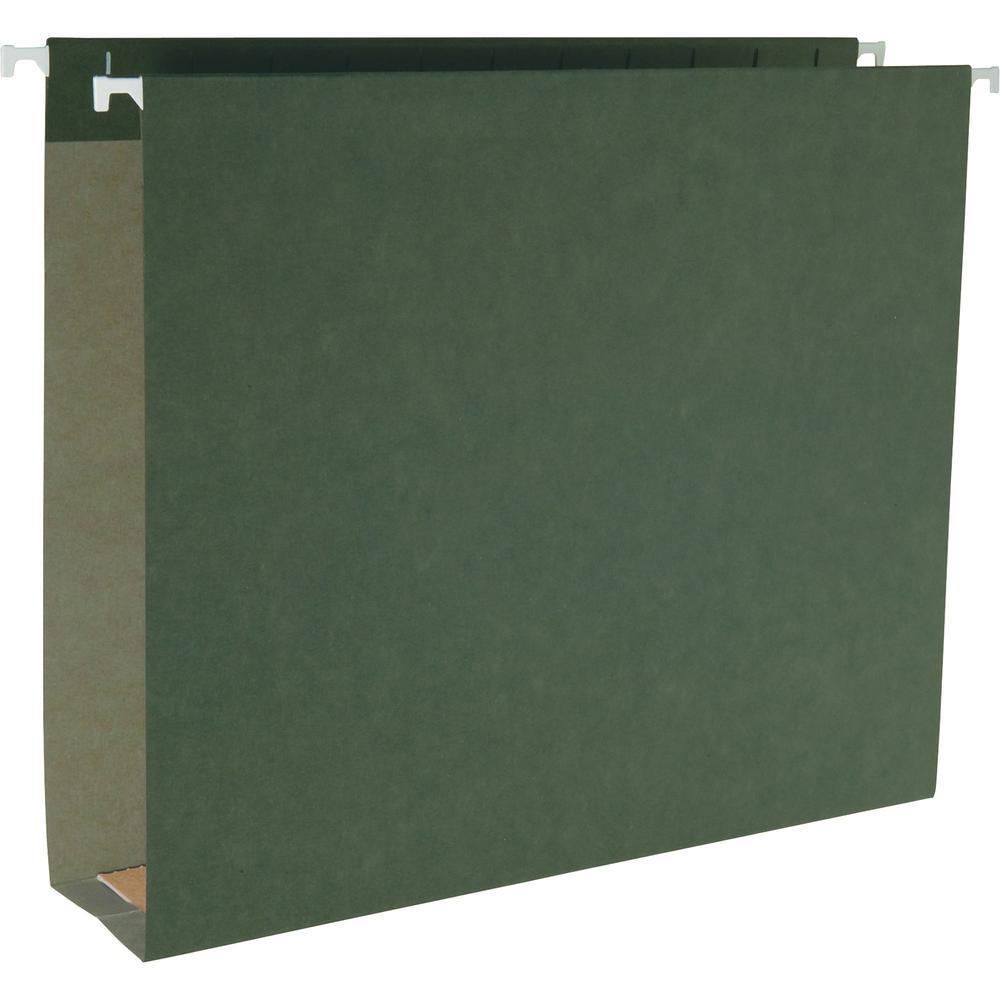 Business Source 1/5 Tab Cut Letter Recycled Hanging Folder - 8 1/2" x 11" - Capacity2" Expansion - Standard Green - 10% Recycled - 25 / Box. Picture 1