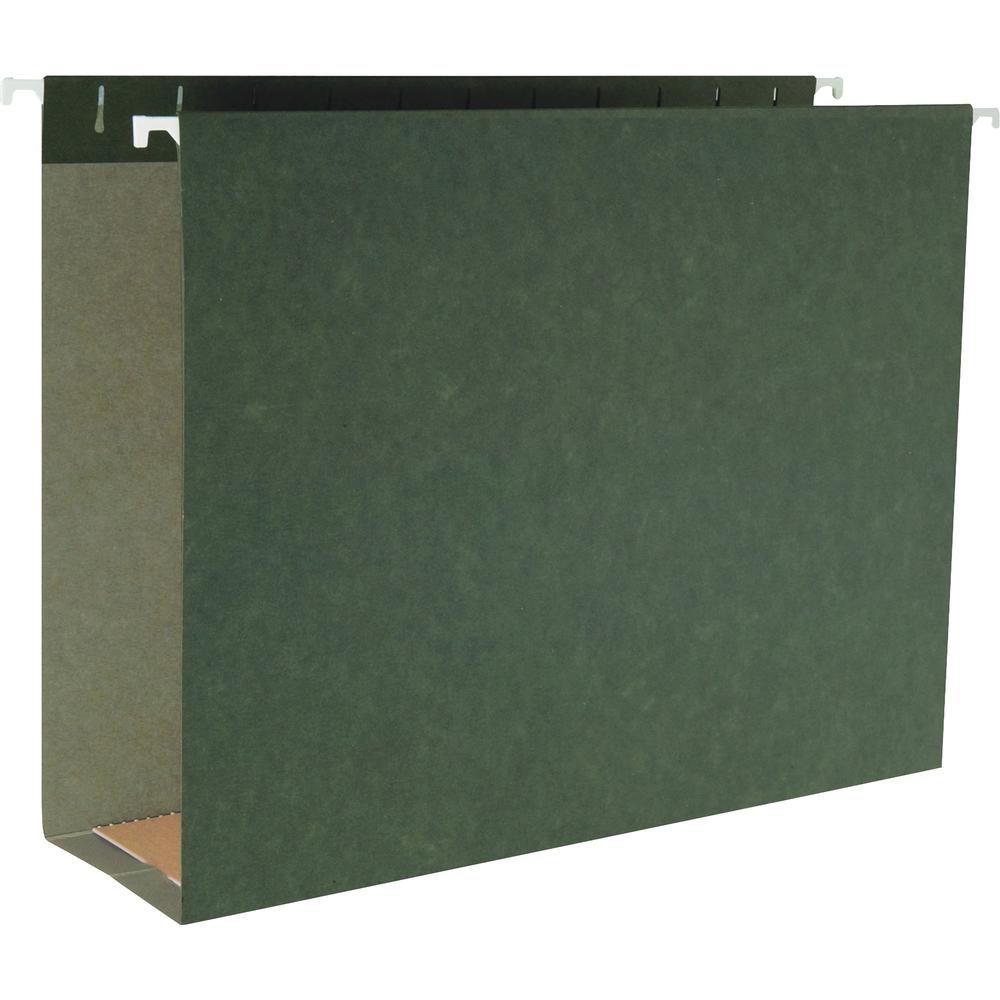 Business Source 1/5 Tab Cut Legal Recycled Hanging Folder - 8 1/2" x 14" - 3" Expansion - Standard Green - 10% Recycled - 25 / Box. Picture 1