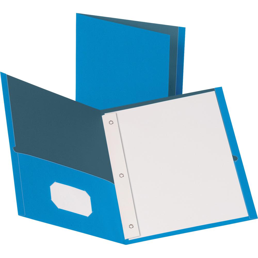 Business Source Letter Recycled Pocket Folder - 8 1/2" x 11" - 100 Sheets Capacity - 3 x Prong Fastener - 1/2" Fastener Capacity - 2 Inside Front & Back Pocket - Leatherette - Light Blue - 35% Recycle. Picture 1