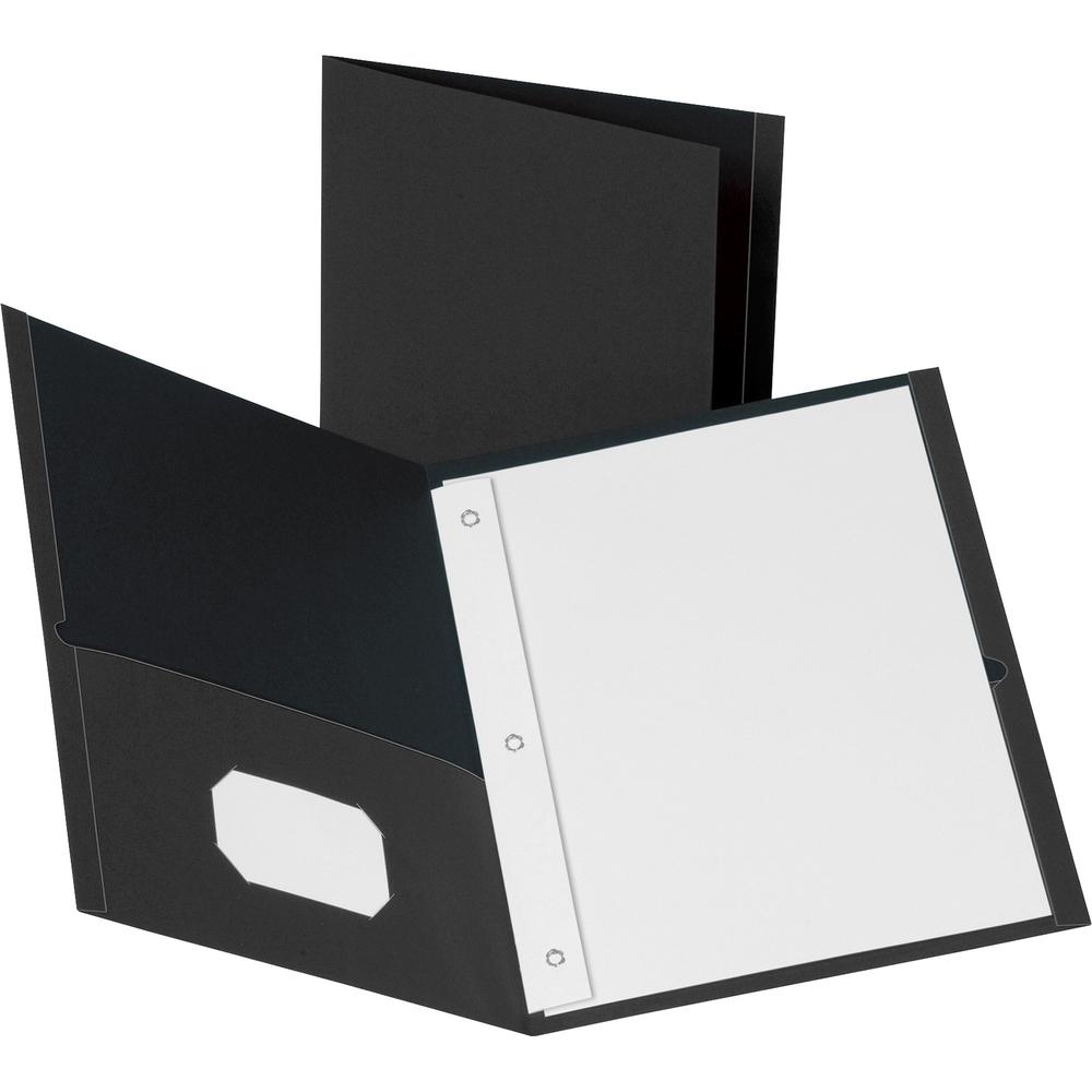 Business Source Letter Recycled Pocket Folder - 8 1/2" x 11" - 100 Sheets Capacity - 3 x Prong Fastener - 2 Inside Front & Back Pocket - Leatherette - Black - 35% Recycled - 25 / Box. Picture 1