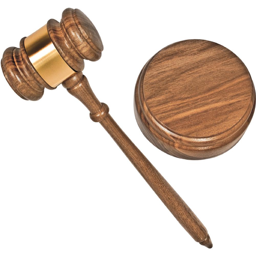 Advantus Gavel Set with Sound Block and Brass Band - Brass. Picture 1