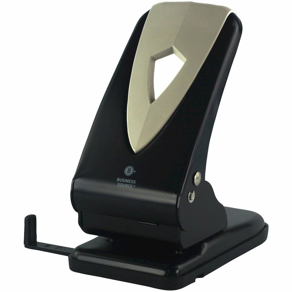 Business Source Two-hole Metal Punch - 2 Punch Head(s) - 65 Sheet of 20lb Paper - 1/4" Punch Size - Metal - Black, Gray. Picture 1