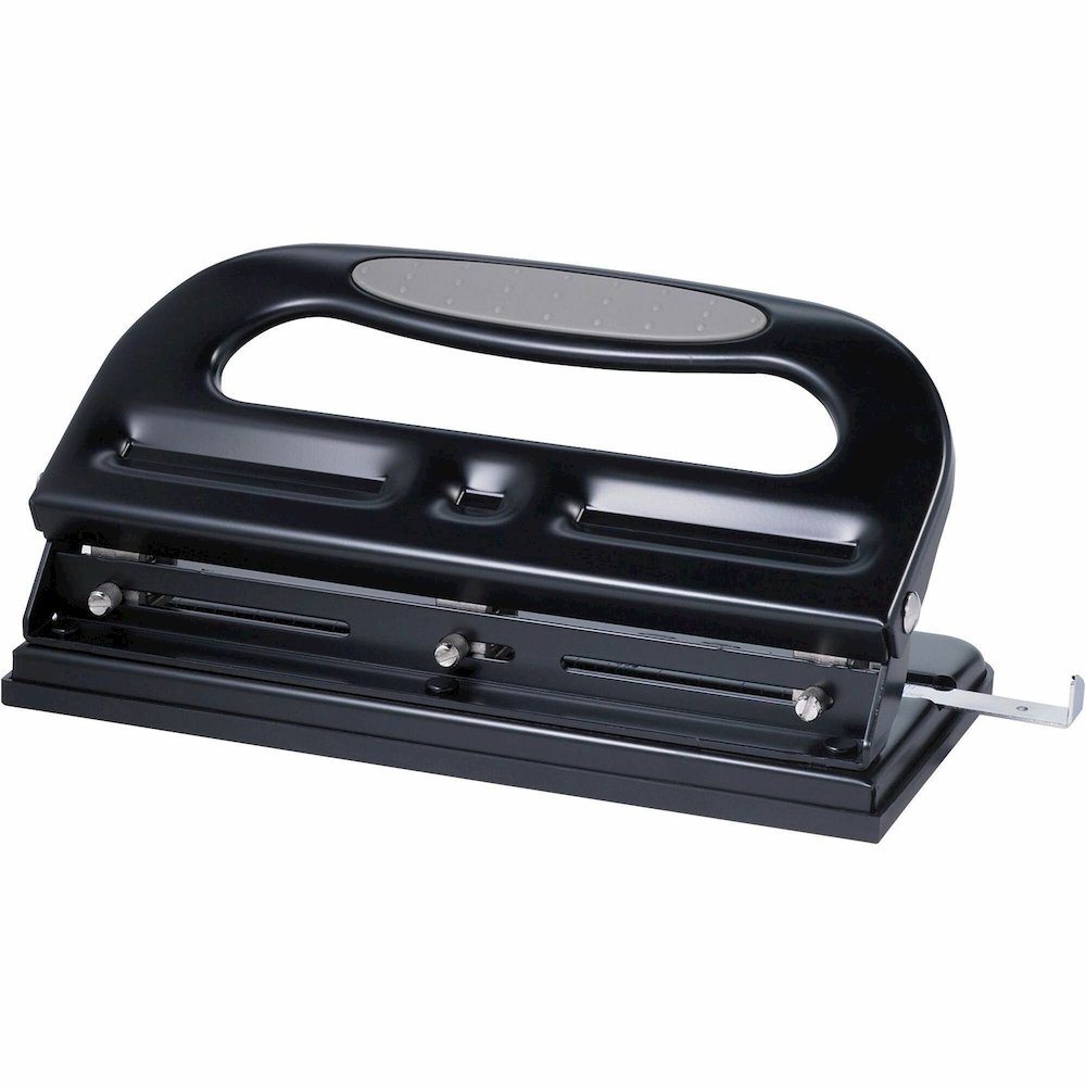 Business Source Three-hole Heavy-duty Punch - 3 Punch Head(s) - 40 Sheet of 20lb Paper - 9/32" Punch Size - Black. Picture 1