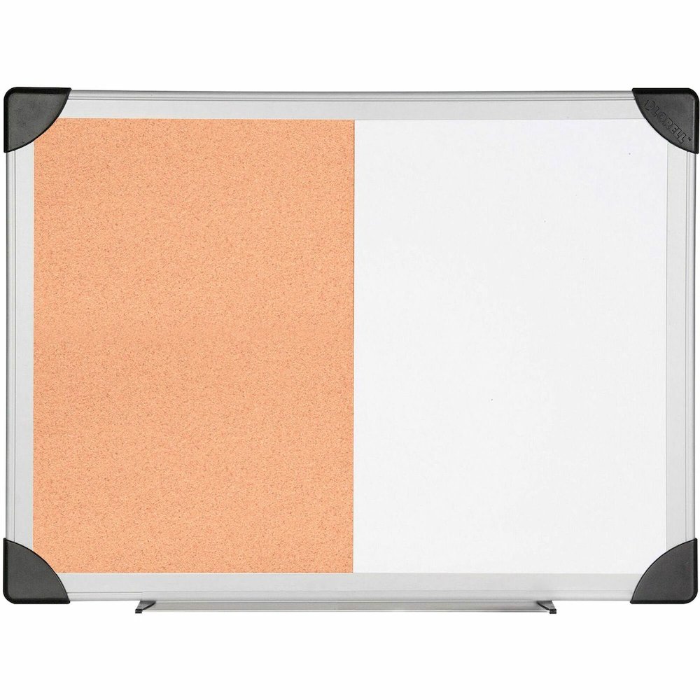 Lorell Combo Dry-Erase/Cork Board - 18" Board Height x 24" Board Width - Natural Cork Surface - Self-healing - Aluminum Frame - 1 Each. Picture 1