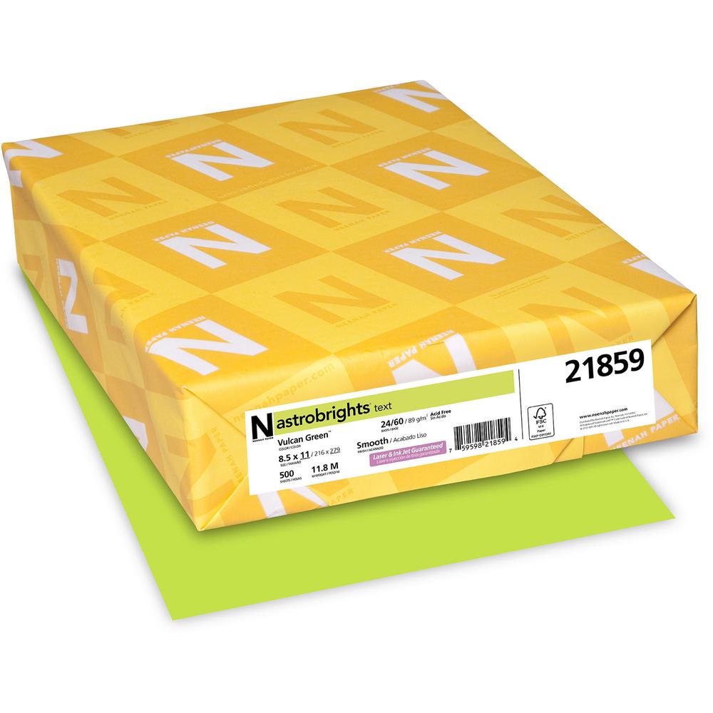 Astrobrights Color Copy Paper - Vulcan Green - Letter - 8 1/2" x 11" - 24 lb Basis Weight - Smooth - 500 / Pack - FSC - Acid-free, Lignin-free, Heavyweight - Vulcan Green. Picture 1