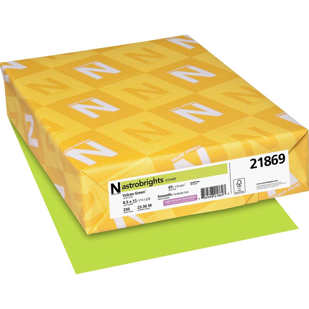 Astrobrights Color Cover Stock - Green - Letter - 8 1/2" x 11" - 65 lb Basis Weight - 250 / Pack - FSC - Acid-free, Lignin-free - Green. Picture 1