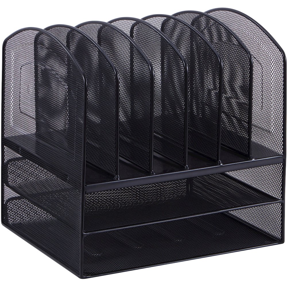 Lorell Mesh Desk Organizer - 8 Compartment(s) - Sturdy - Powder Coated - Black - Steel - 1 Each. Picture 1