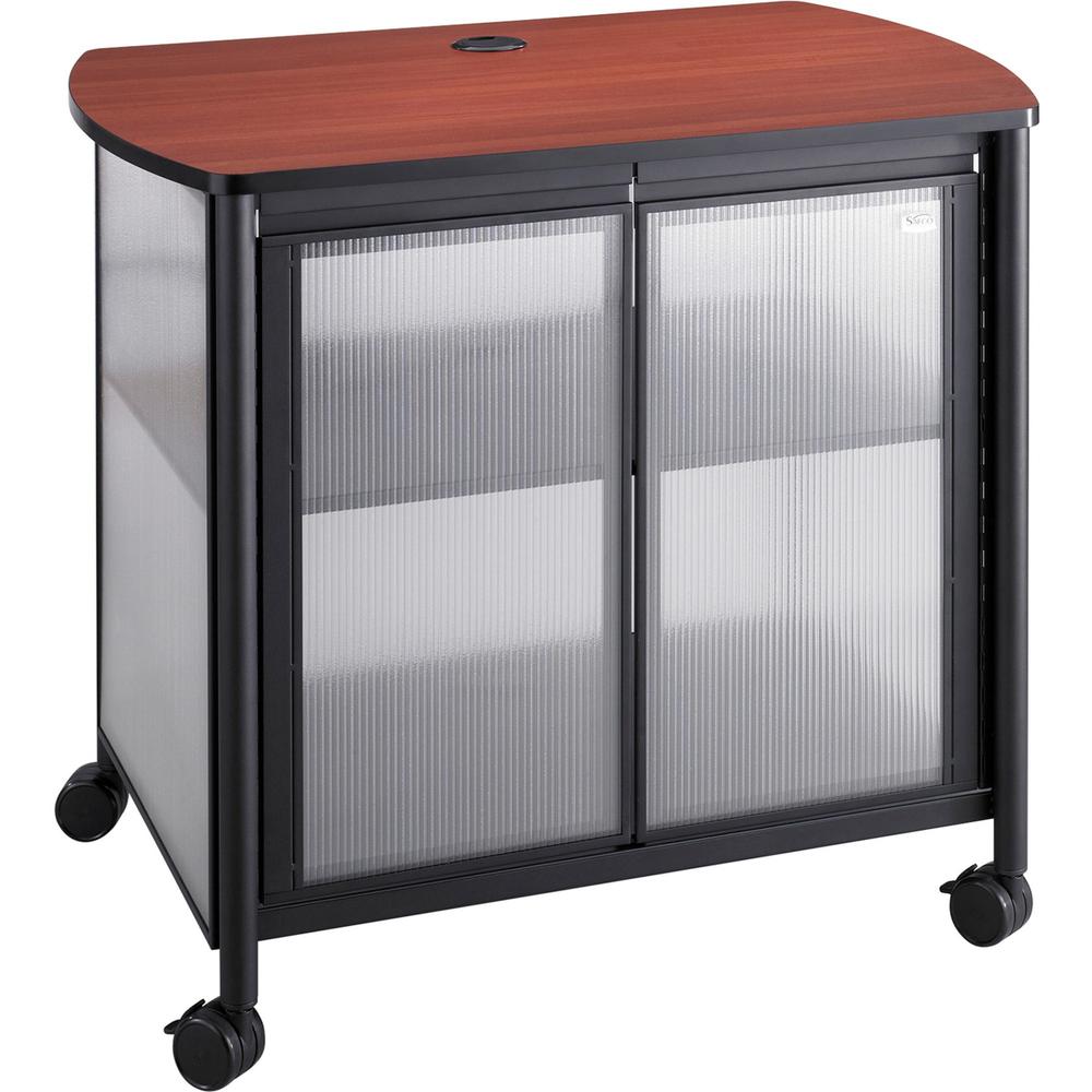 Safco Impromptu Black Deluxe Stand with Doors - 200 lb Load Capacity - 2 x Shelf(ves) - 30.8" Height x 34.8" Width x 25.5" Depth - Powder Coated, Laminate - Polycarbonate, Plastic, Steel - Black. Picture 1