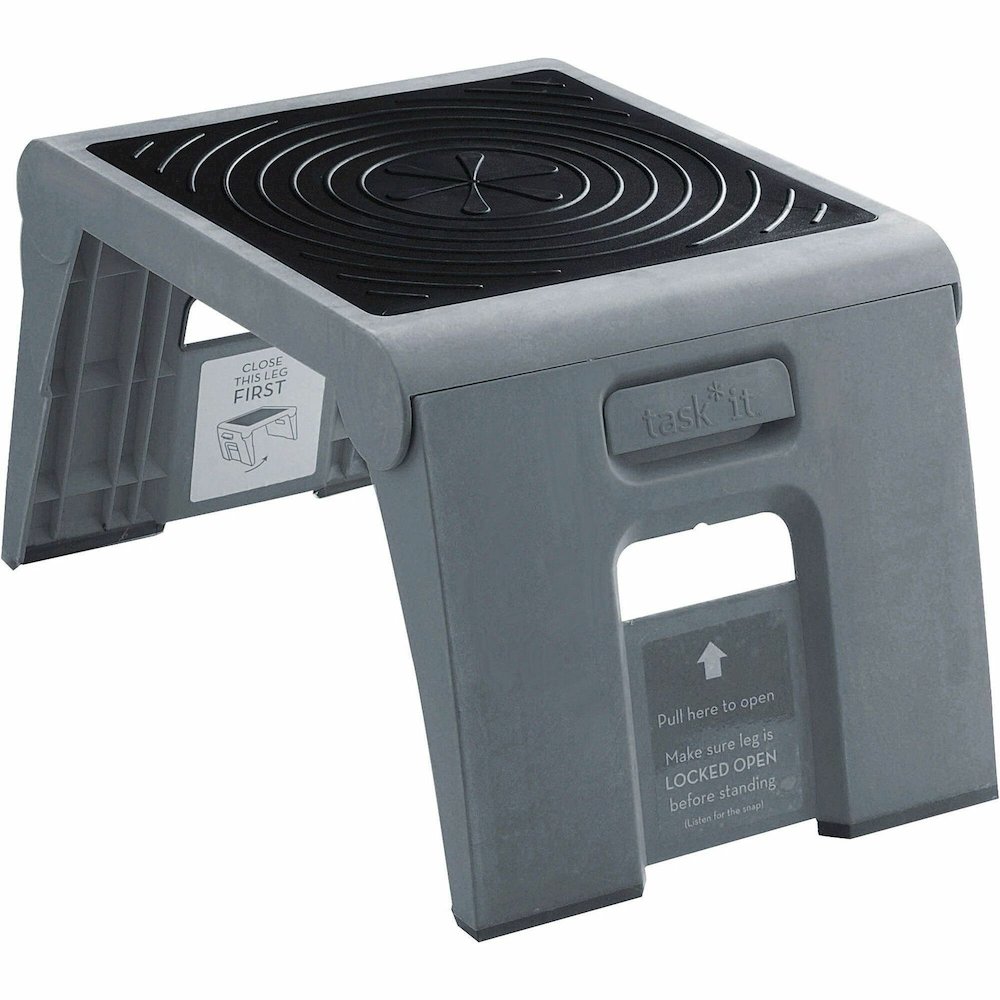 Cramer 1-Up™ Nonslip Folding Step Stool - 250 lb Load Capacity - 14" Width x 11.5" Depth x 9.5" Height - Gray. Picture 1